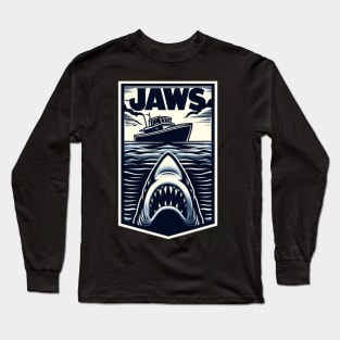 JAWS Shark / Boat Design Long Sleeve T-Shirt